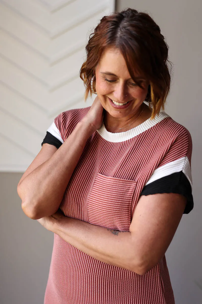 Mocha Textured Colorblock T-Shirt Dress