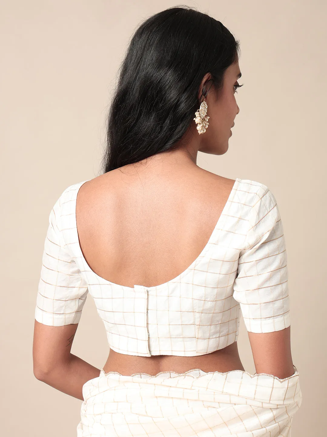 Mulla Zari Chequered Off White Blouse