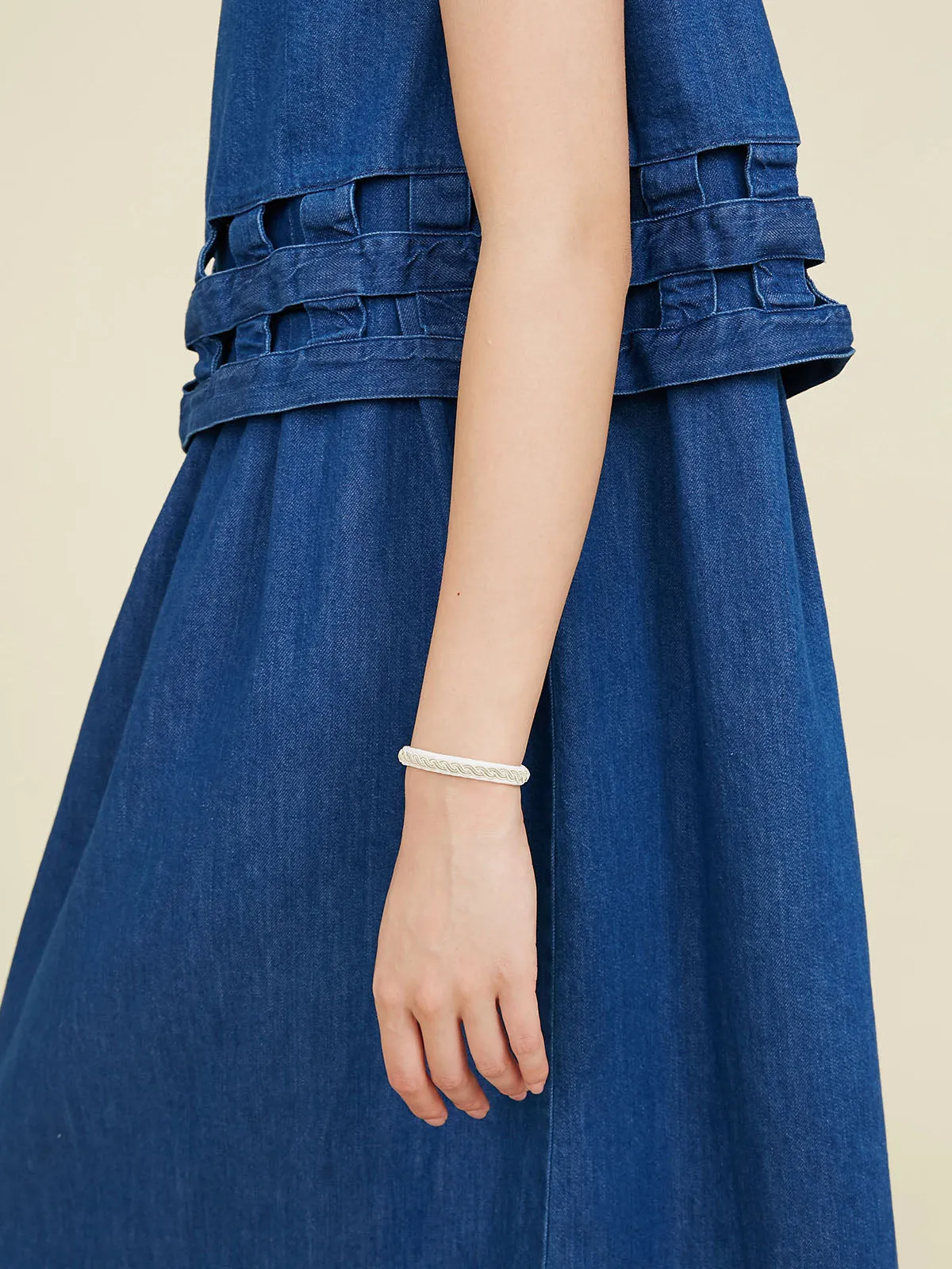 Narrow Pewter Embroidered Leather Bracelet