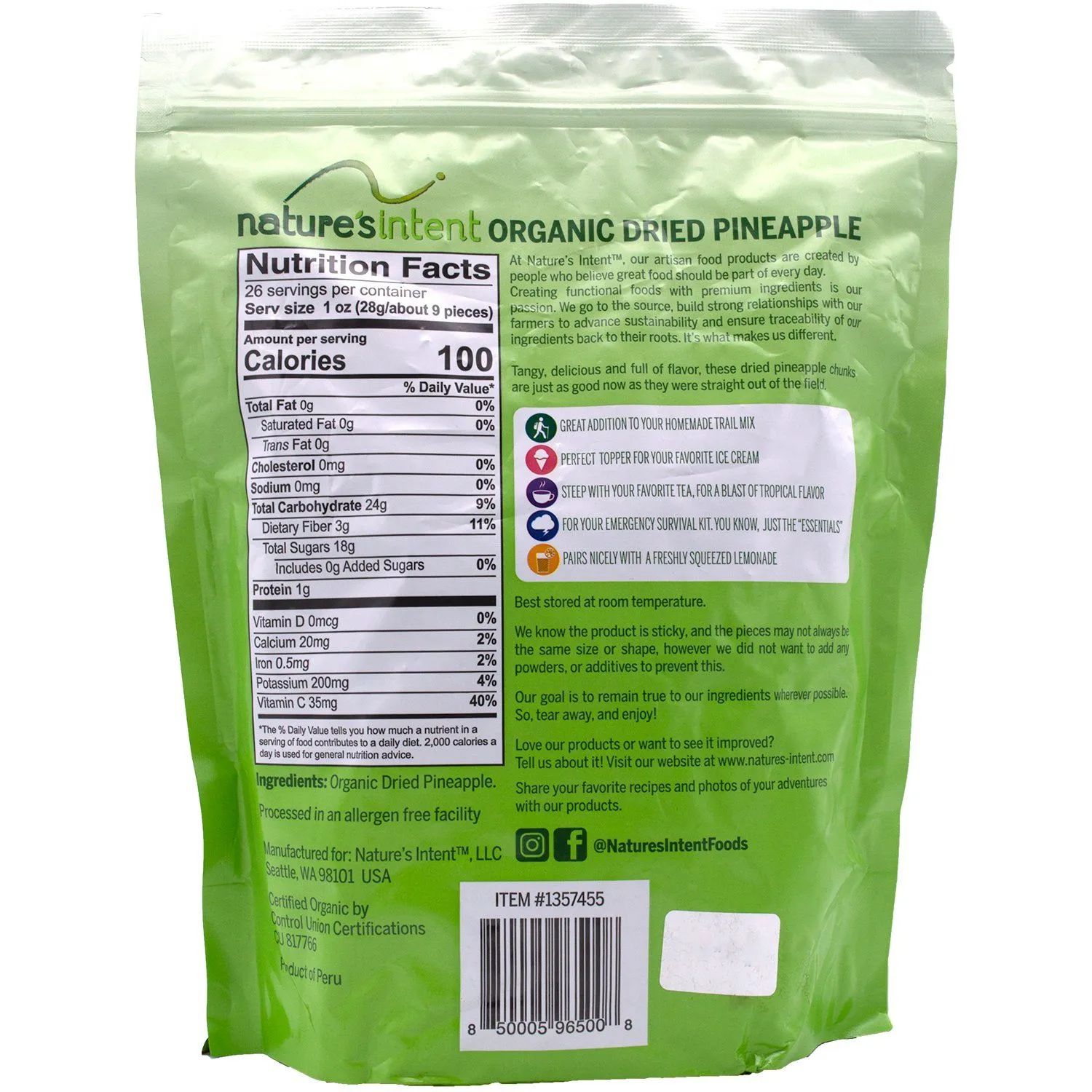 Nature's Intent Organic Dried Pineapple