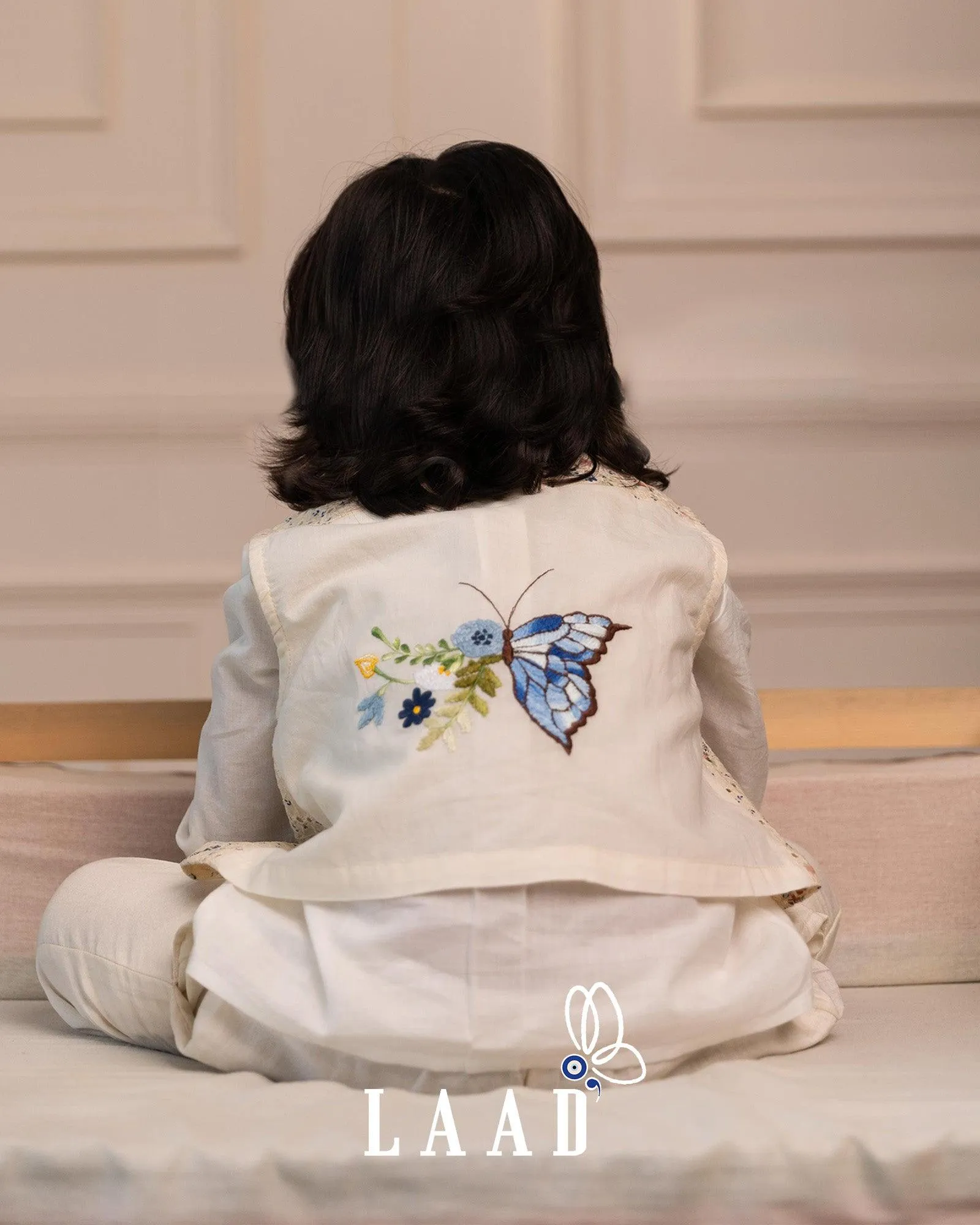 Off-White Cotton Festive Ensemble with Embroidered Waistcoat for Boys
