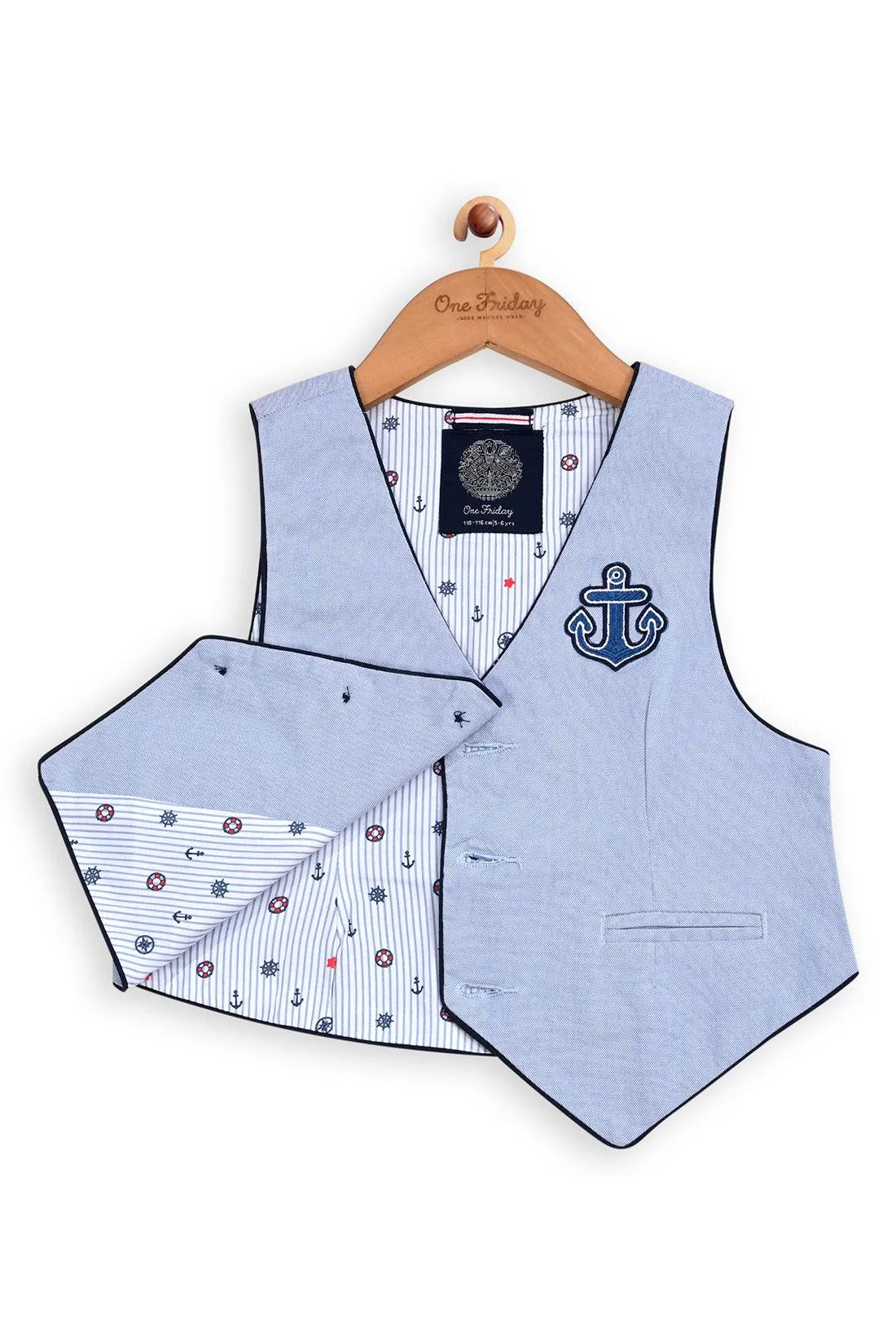 One Friday Kids Boys Blue Anchor Waistcoat