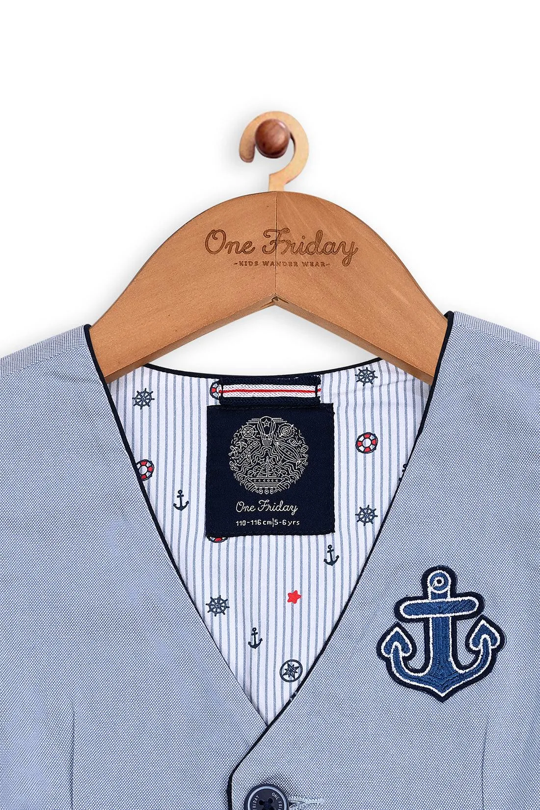 One Friday Kids Boys Blue Anchor Waistcoat