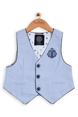 One Friday Kids Boys Blue Anchor Waistcoat