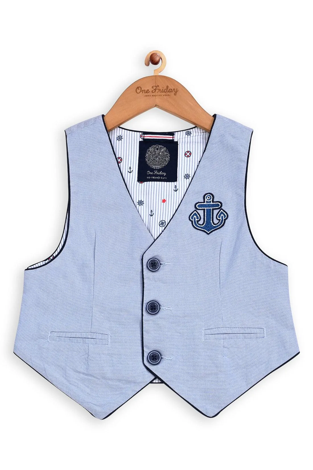One Friday Kids Boys Blue Anchor Waistcoat
