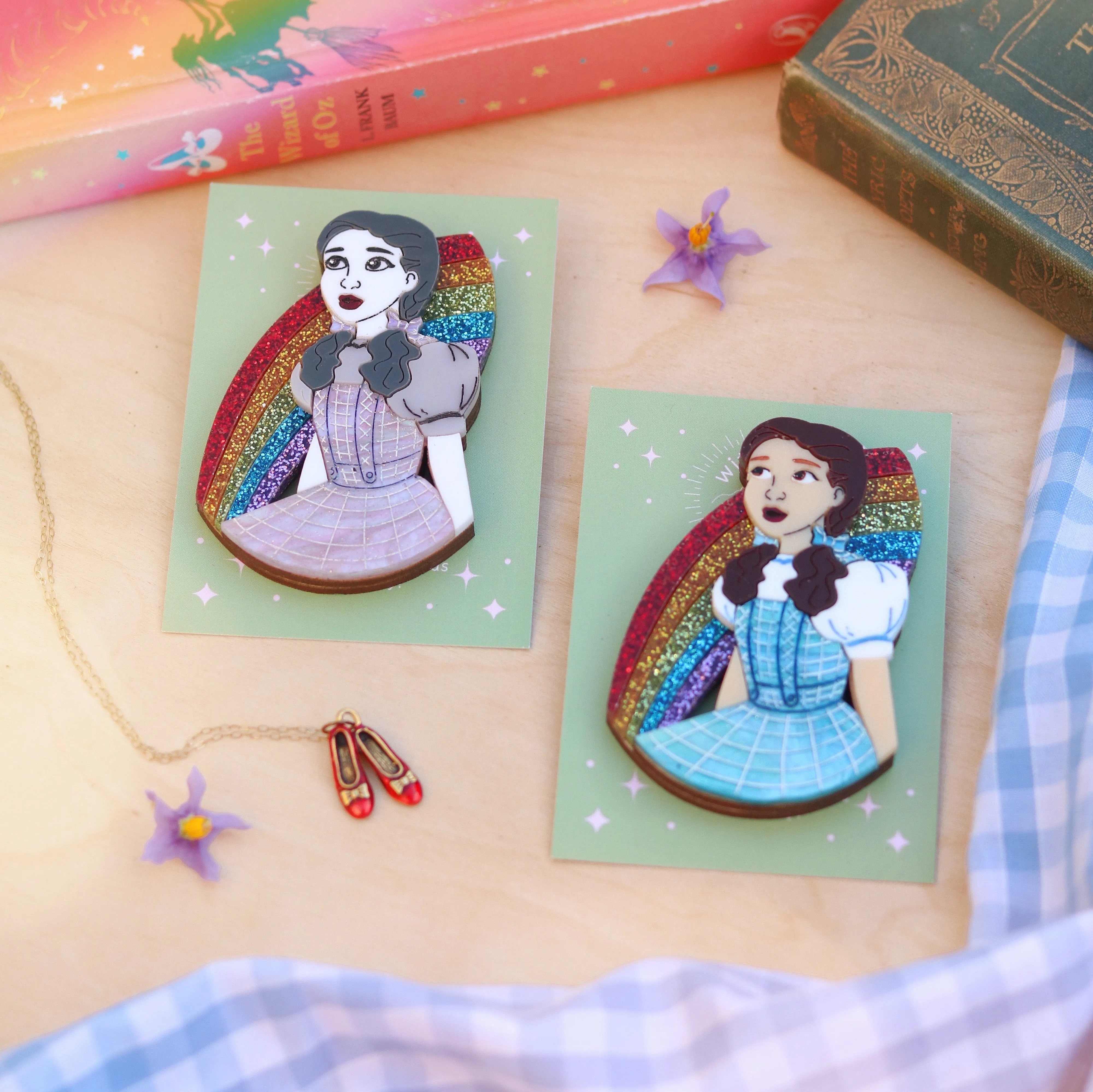Over the Rainbow Dorothy Brooch in Monochrome