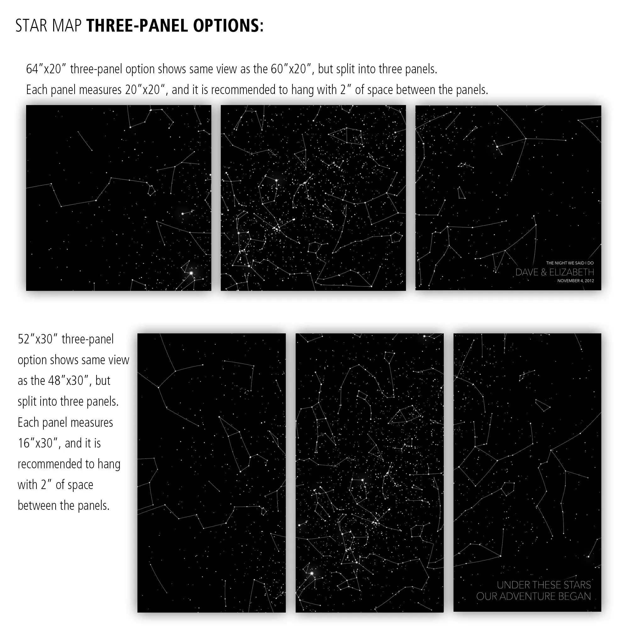 Panoramic Personalized Star Map Canvas Wall Art