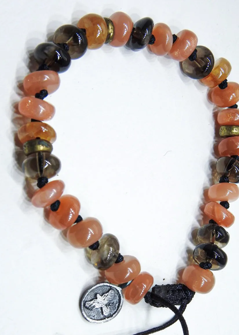 Peach Moonstone, Smoky Quartz and Hessonite Garnet Bracelet