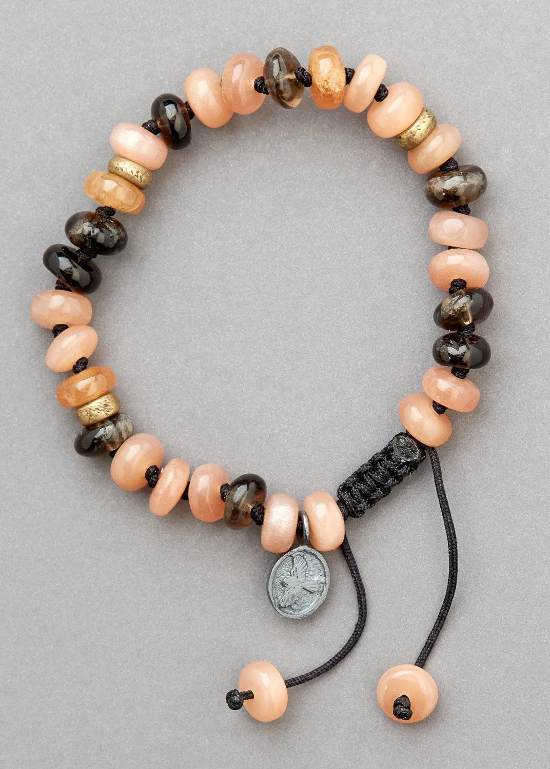 Peach Moonstone, Smoky Quartz and Hessonite Garnet Bracelet
