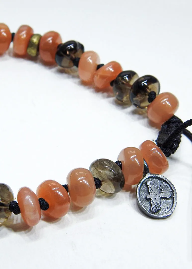 Peach Moonstone, Smoky Quartz and Hessonite Garnet Bracelet