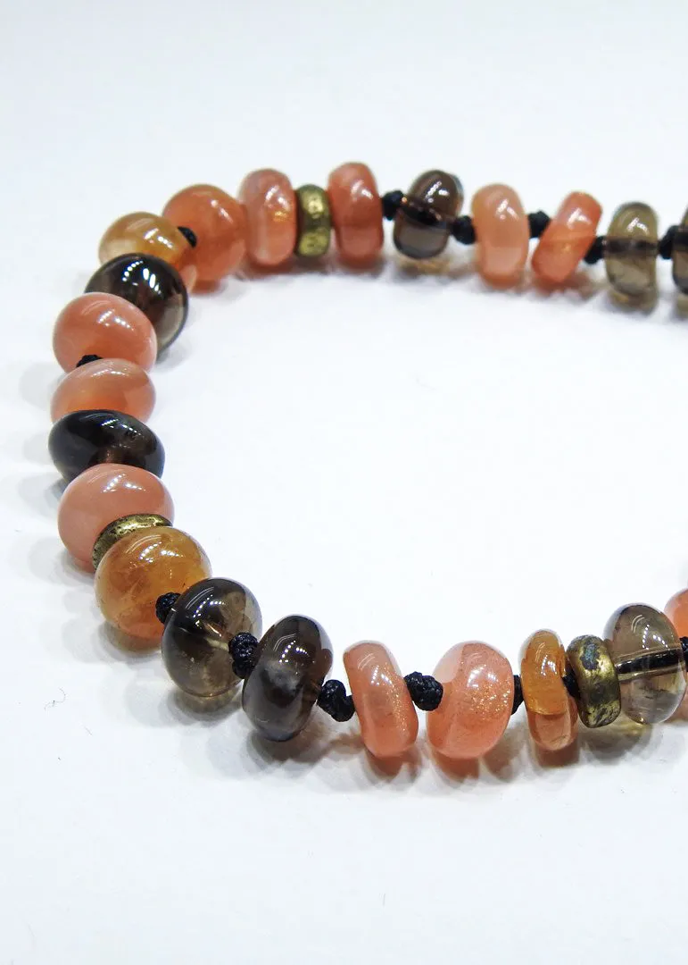 Peach Moonstone, Smoky Quartz and Hessonite Garnet Bracelet