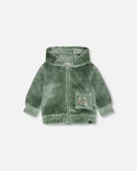 Plush Hooded Zip Jacket Green