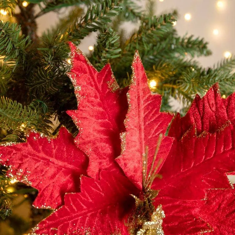 Red & Gold Poinsettia Decoration - 33cm