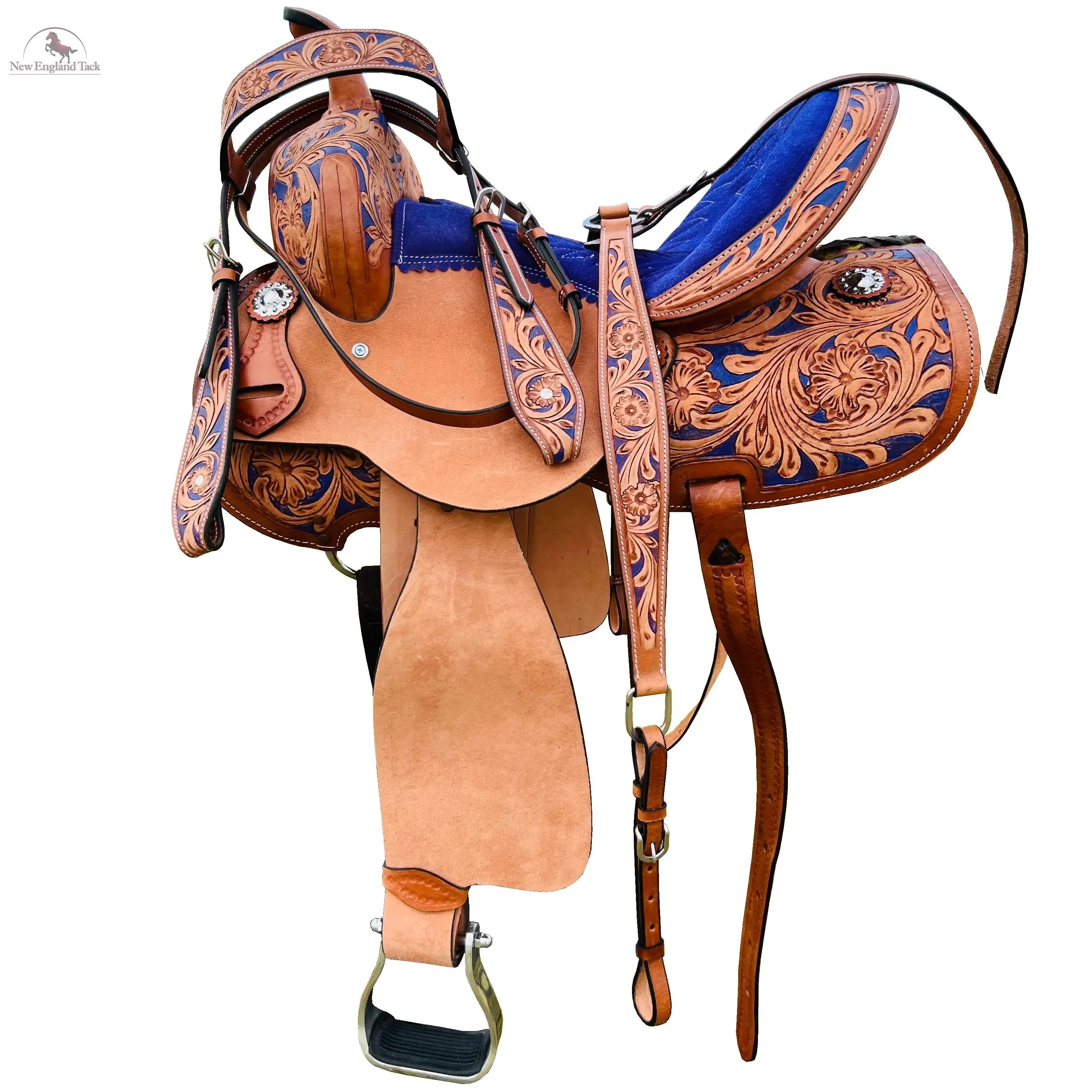 Resistance Adult Western Horse Barrel Saddle For Horse Riding | Floral Tooled With Silver Conchos | Genuine Leather 14" 15" 16" with Free Tack set