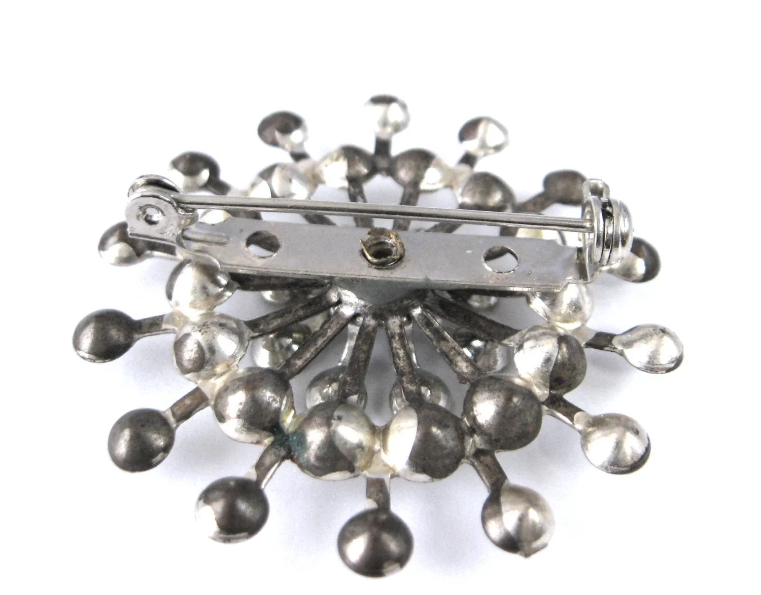 Rhinestone Snowflake Crystal Sunburst Brooch Pin Starburst 1940s Wedding Tea Party