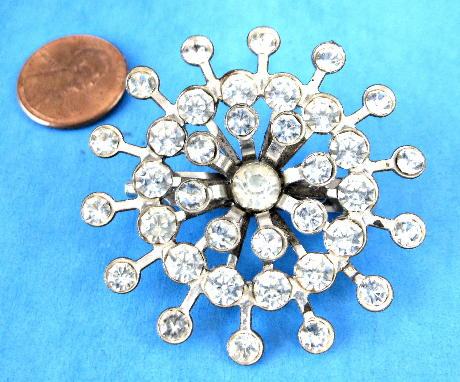 Rhinestone Snowflake Crystal Sunburst Brooch Pin Starburst 1940s Wedding Tea Party