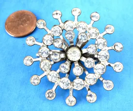 Rhinestone Snowflake Crystal Sunburst Brooch Pin Starburst 1940s Wedding Tea Party