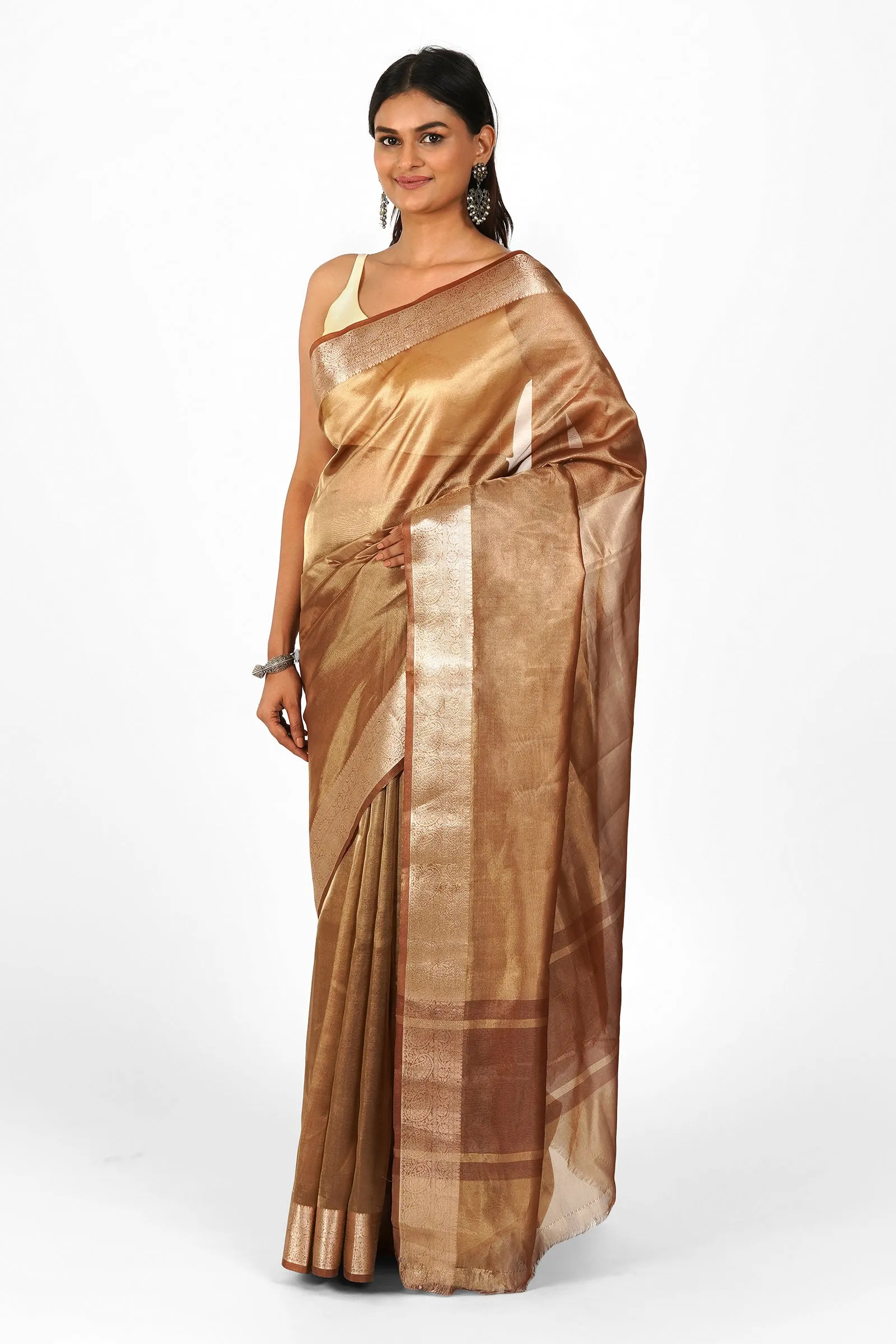 Sadhna Brown Banarasi Tissue Saree