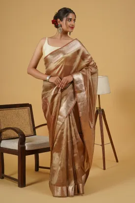Sadhna Brown Banarasi Tissue Saree