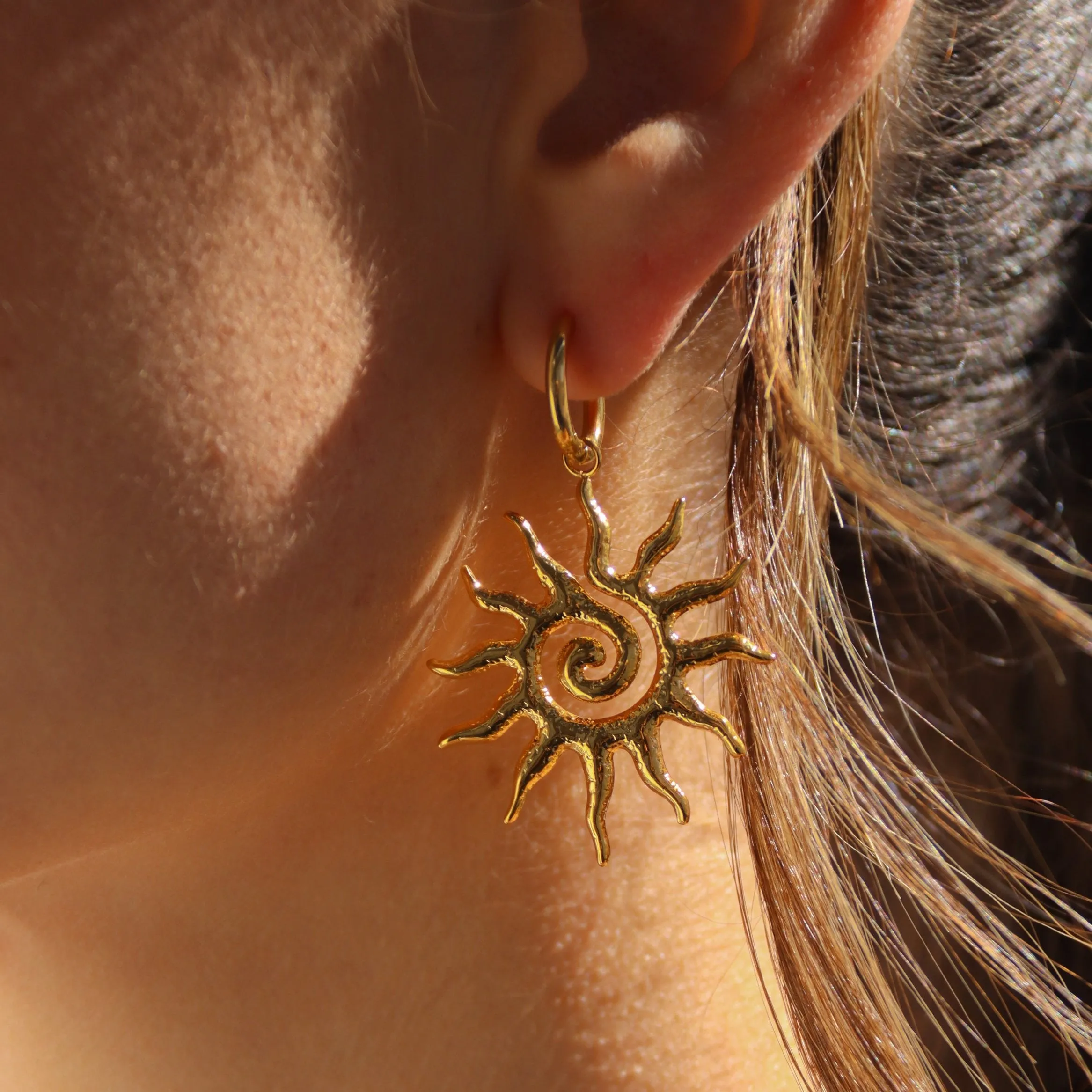 Solana - Gold Spiral Sun Earrings