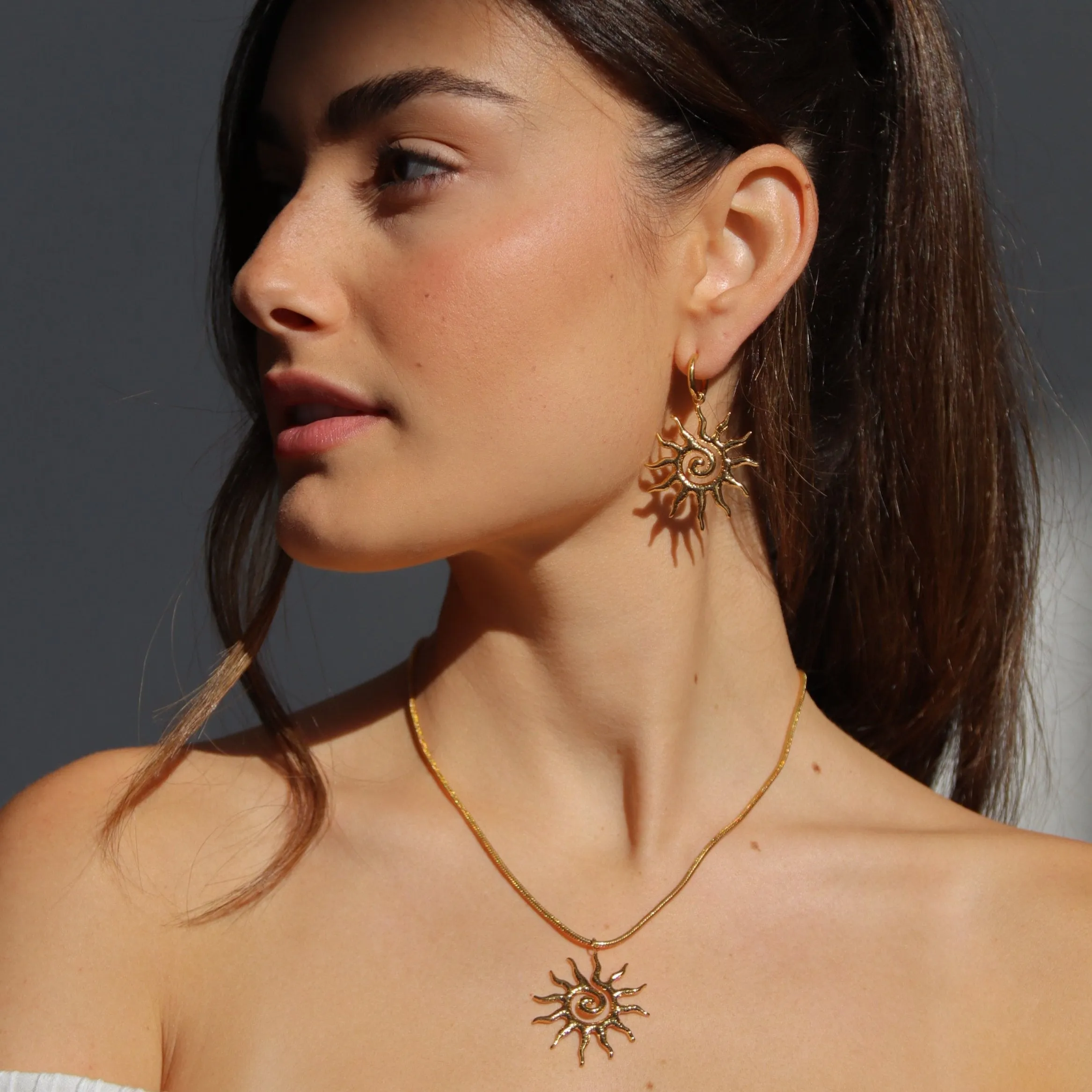 Solana - Gold Spiral Sun Earrings