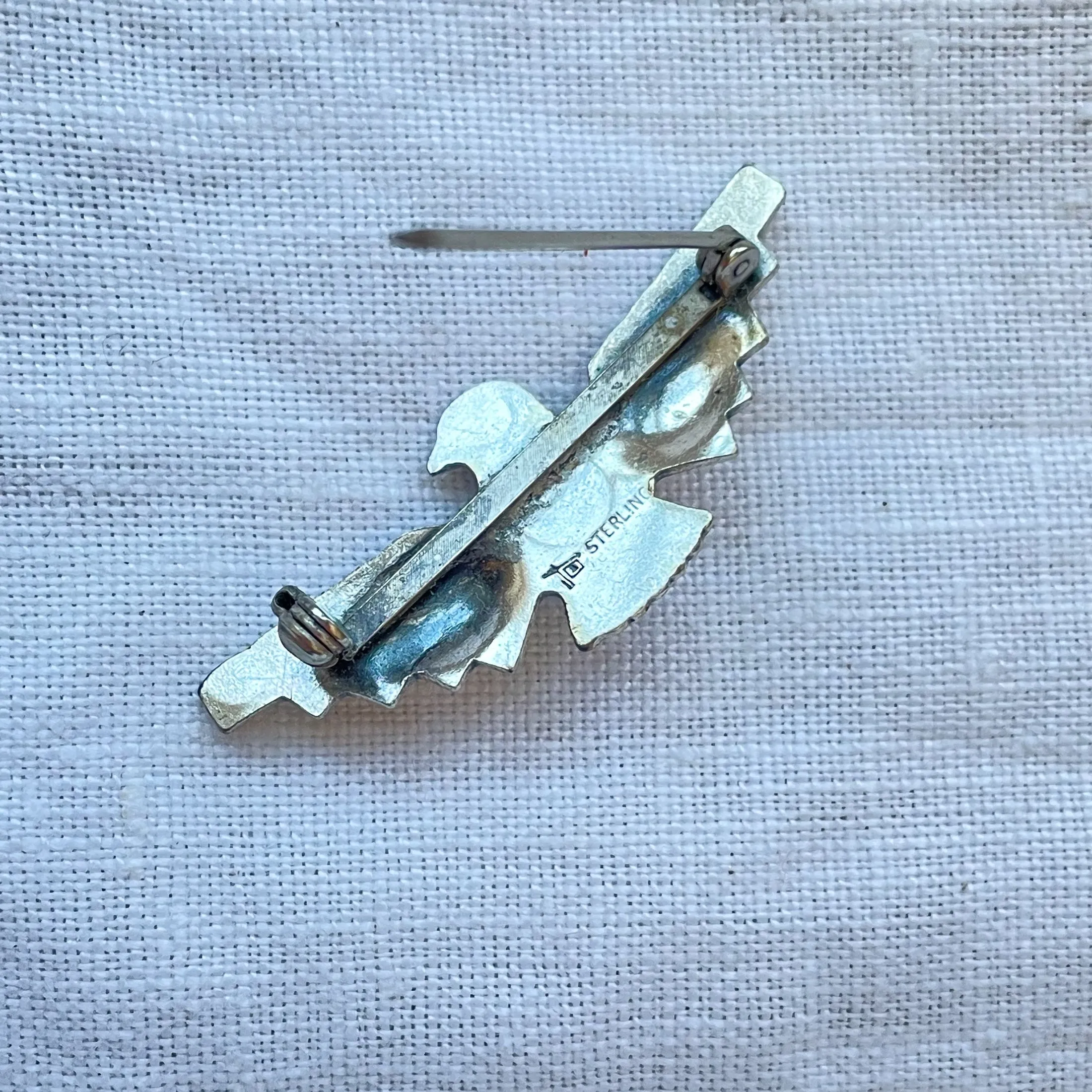 SOLD Bell Trading Vintage Sterling Silver Turquoise Thunderbird Brooch, Unworn Original Card