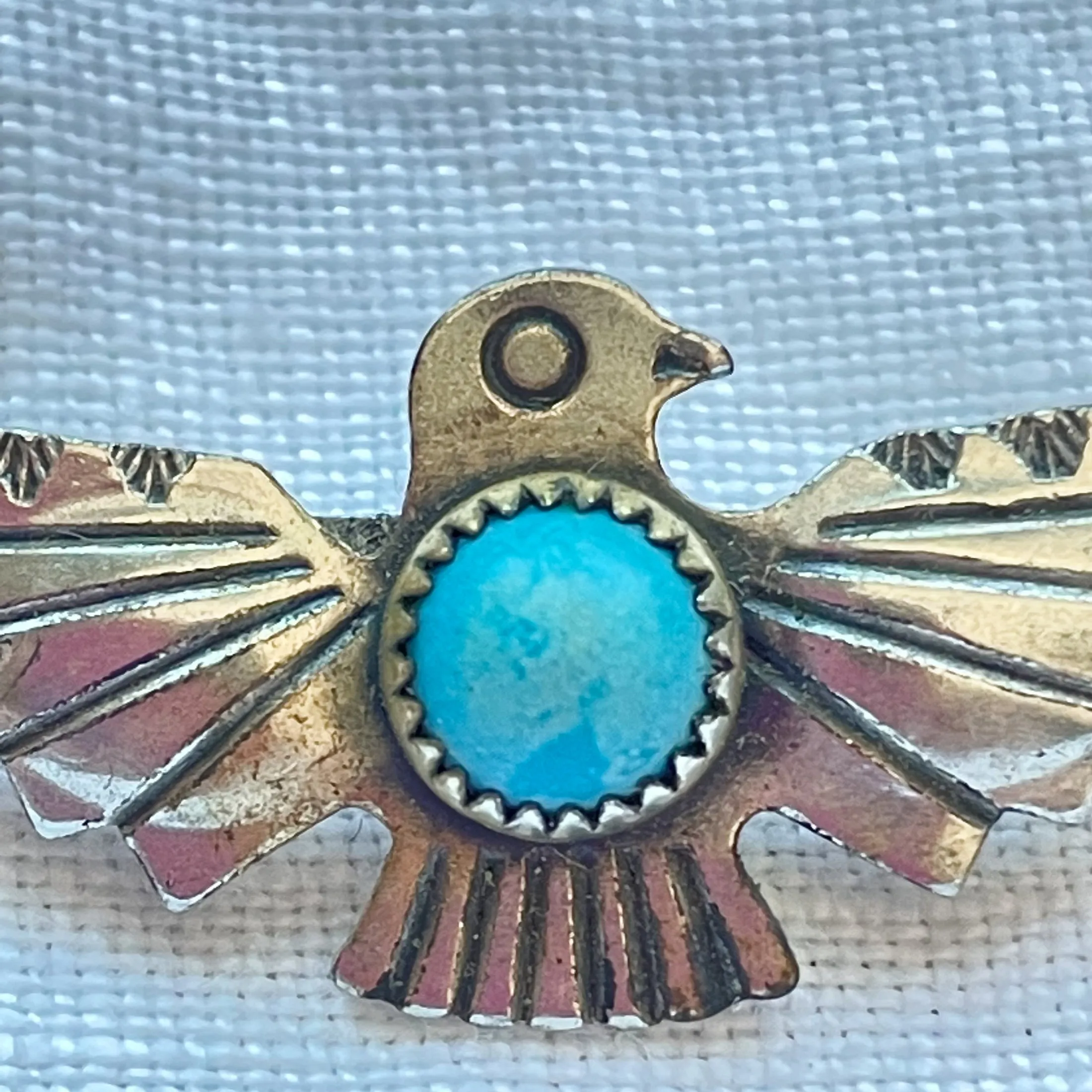 SOLD Bell Trading Vintage Sterling Silver Turquoise Thunderbird Brooch, Unworn Original Card