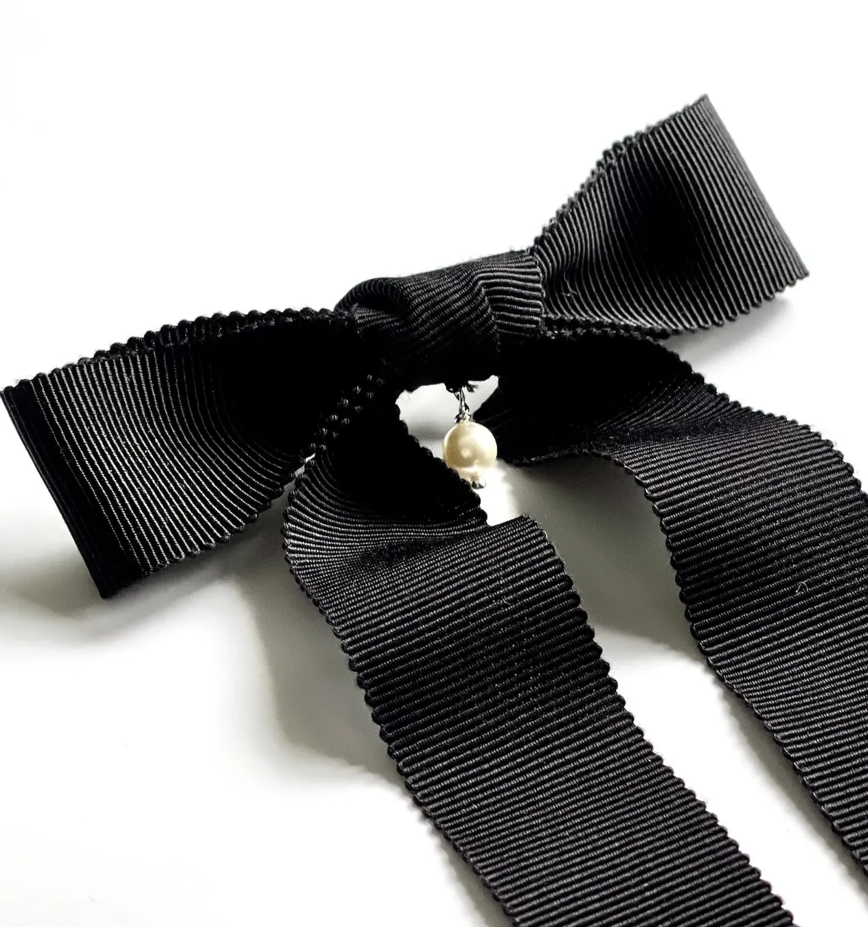 Swarovski Pearl Grosgrain Bow | Petersham Grosgrain | Petite Bow with Tails | Luxury Designer Hair Piece | Made to Order