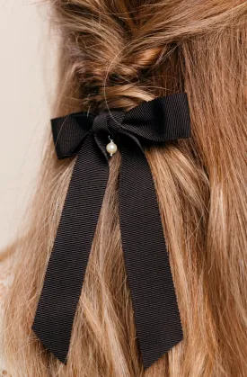 Swarovski Pearl Grosgrain Bow | Petersham Grosgrain | Petite Bow with Tails | Luxury Designer Hair Piece | Made to Order
