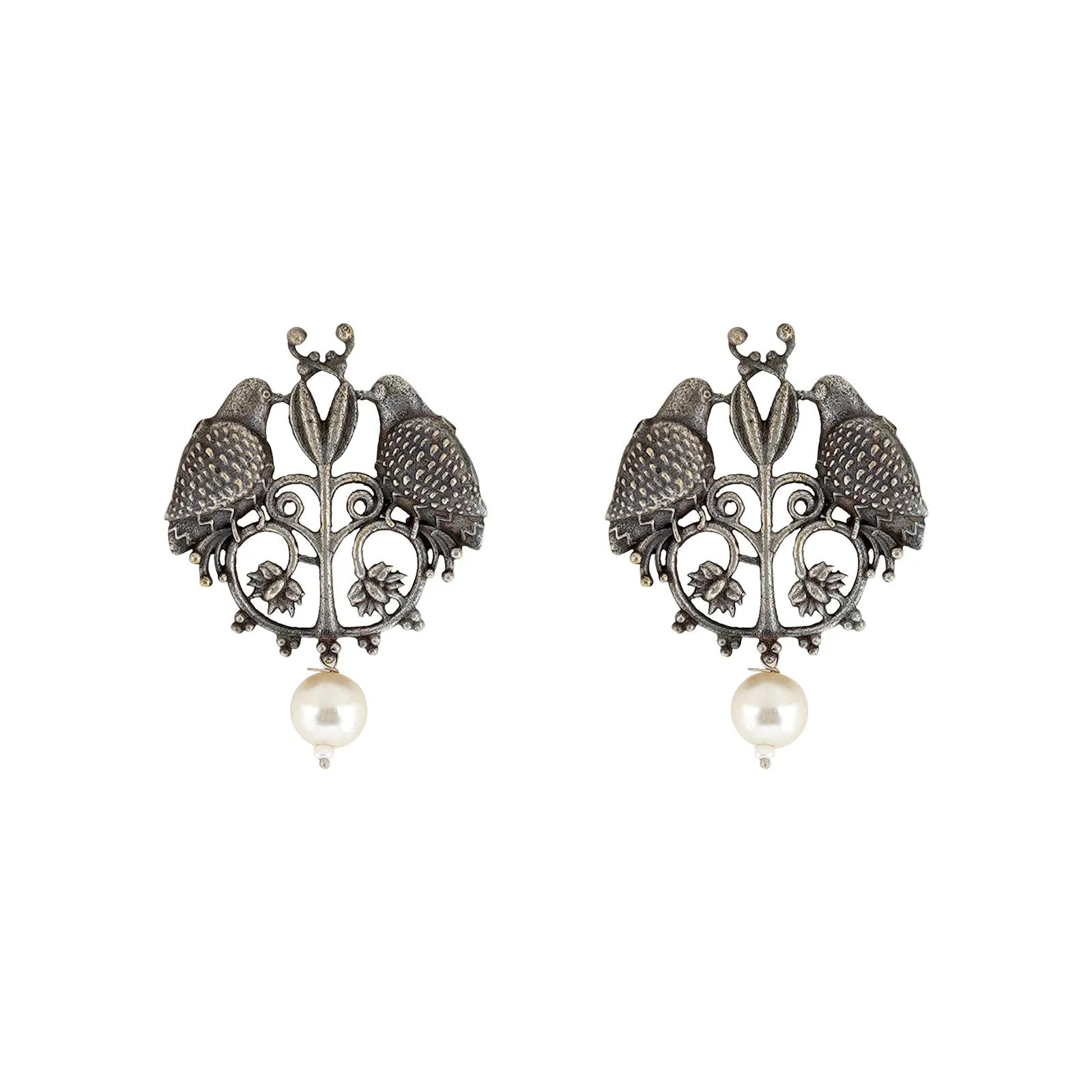 Teejh Aacharya Bird Silver Oxidised Earrings