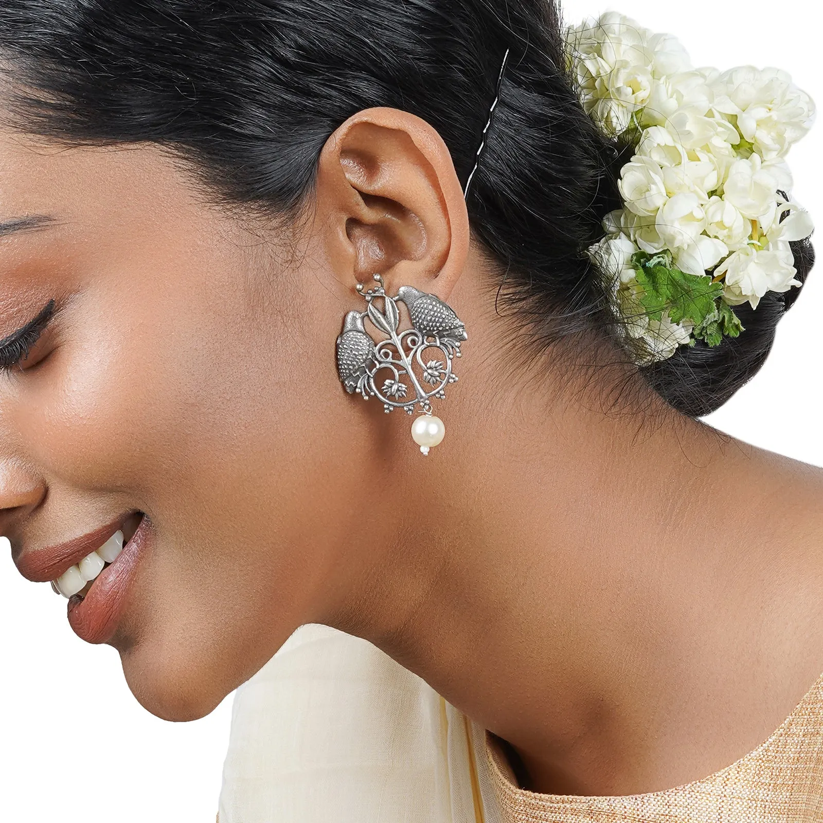 Teejh Aacharya Bird Silver Oxidised Earrings