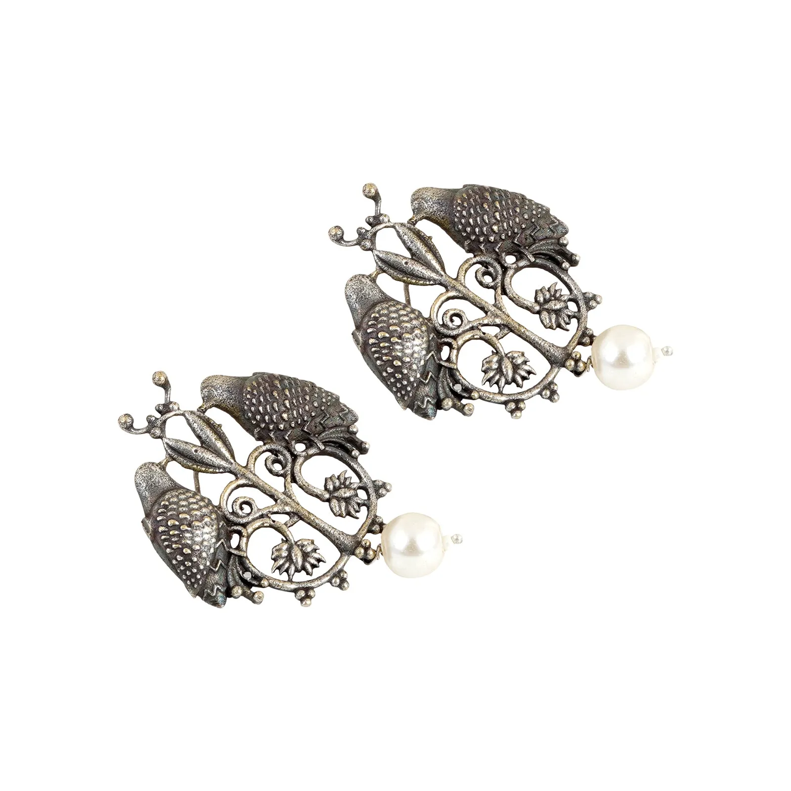 Teejh Aacharya Bird Silver Oxidised Earrings