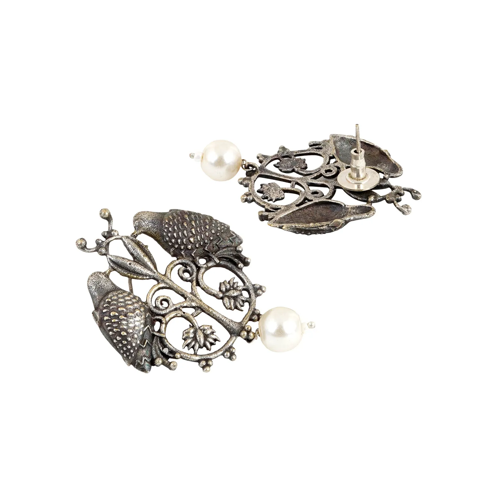 Teejh Aacharya Bird Silver Oxidised Earrings