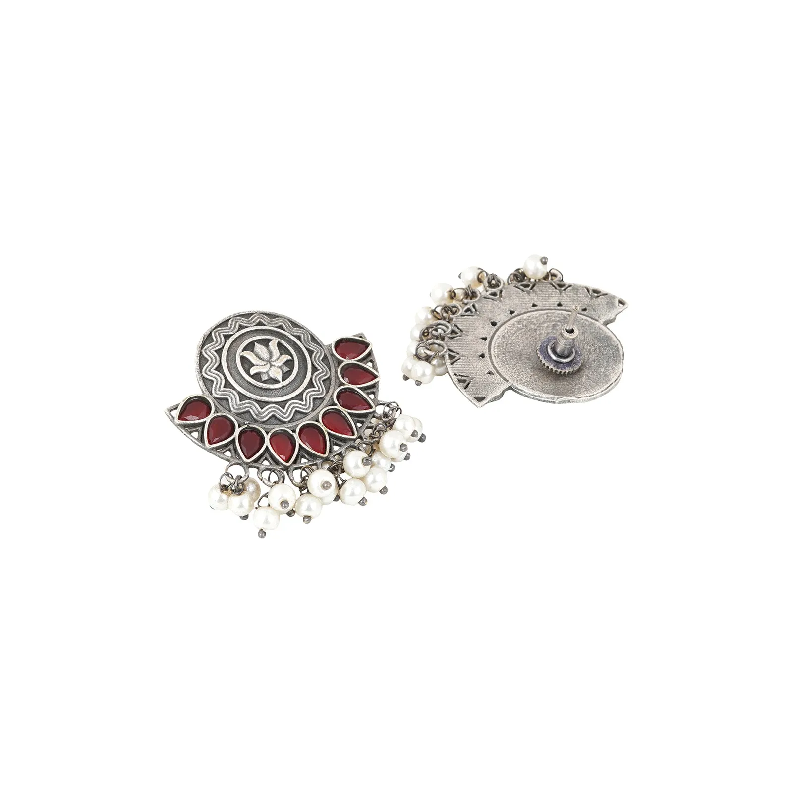 Teejh Hardika Red  Stone Silver Oxidised Earrings