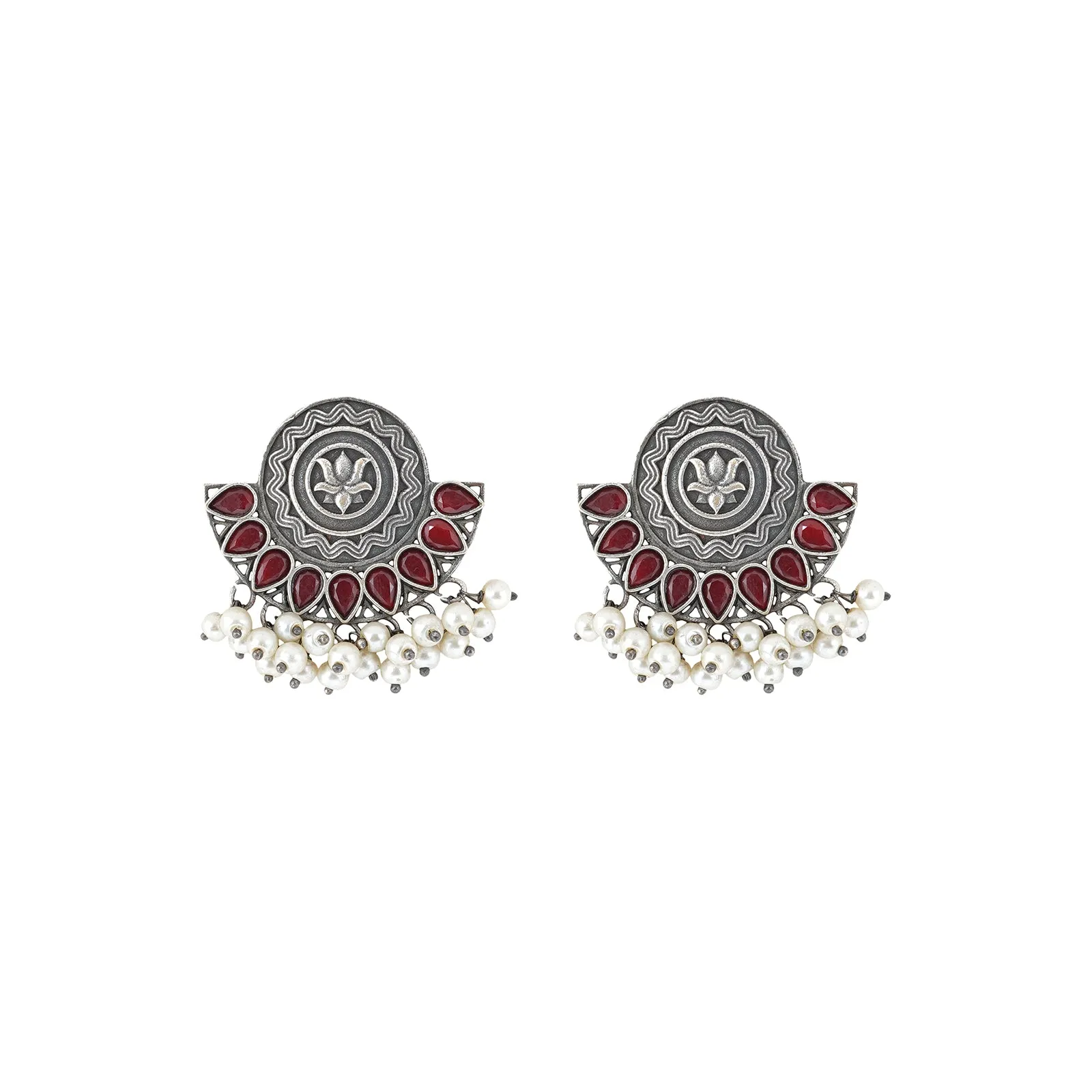 Teejh Hardika Red  Stone Silver Oxidised Earrings