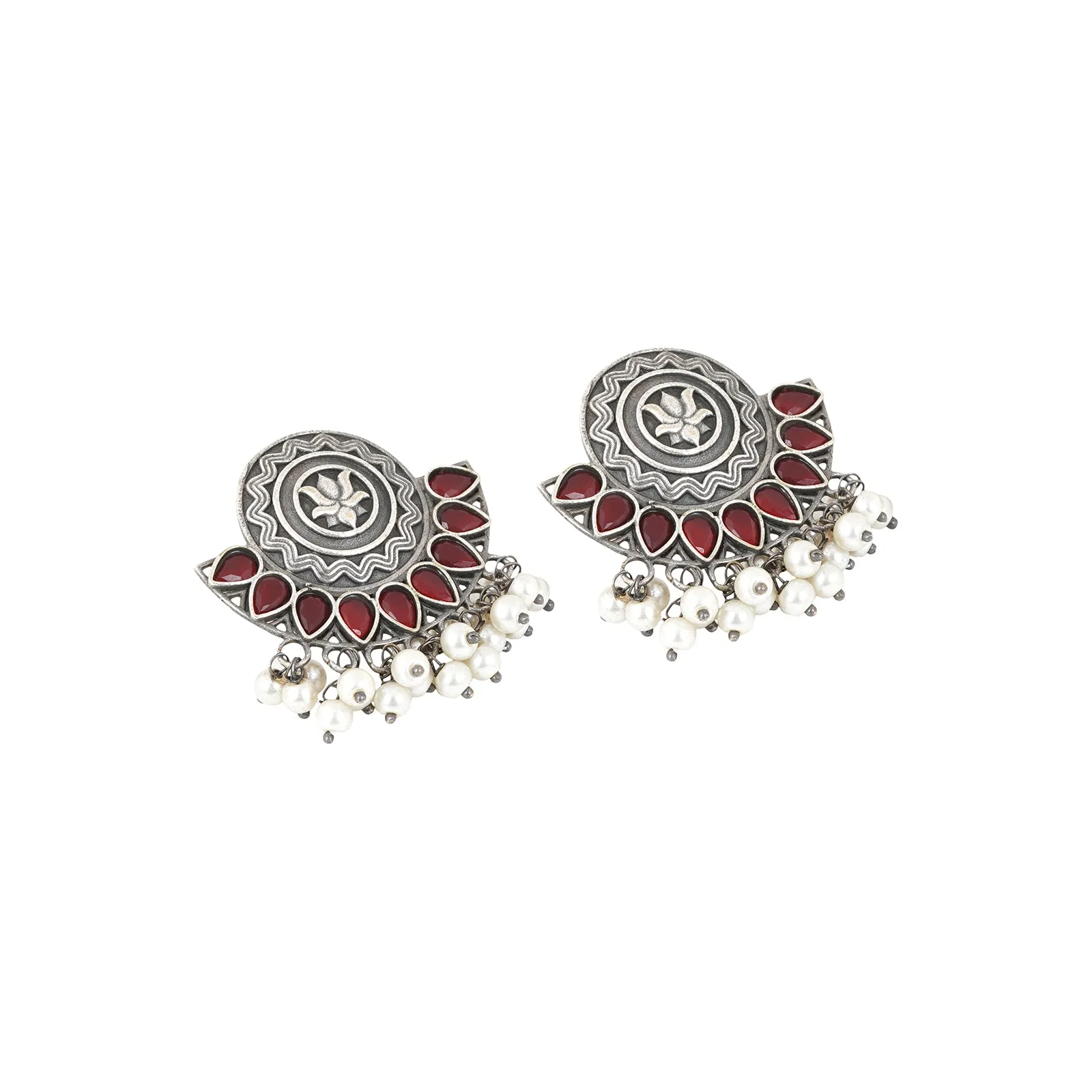 Teejh Hardika Red  Stone Silver Oxidised Earrings