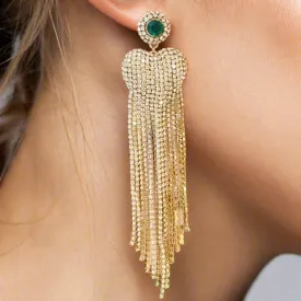 TFC Heart Fringes Gold Plated Dangler Earrings
