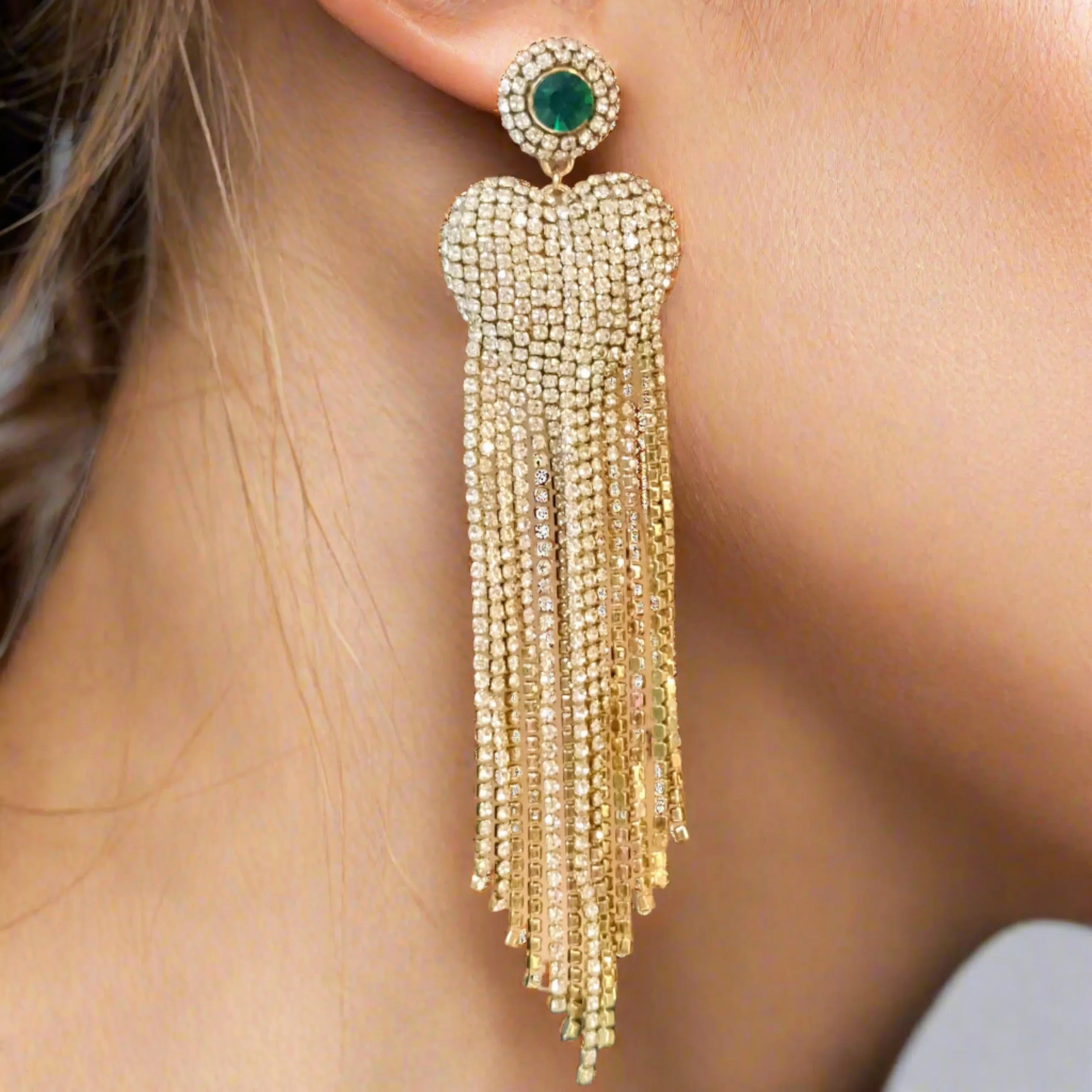 TFC Heart Fringes Gold Plated Dangler Earrings