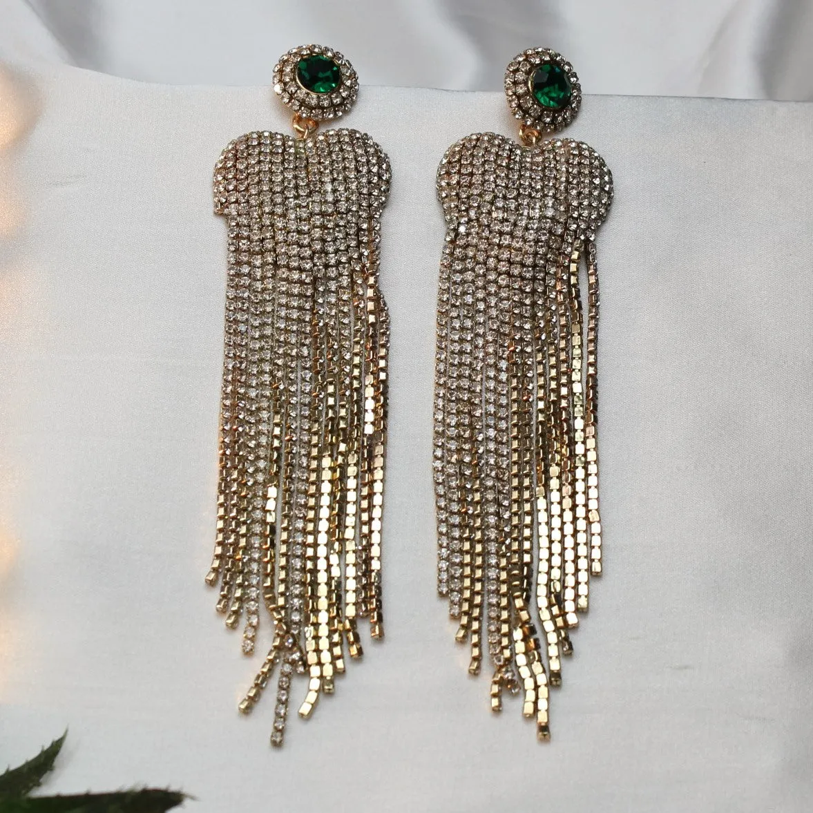 TFC Heart Fringes Gold Plated Dangler Earrings