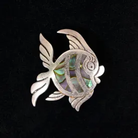 Vintage 40s Taxco Sterling Silver Abalone Fish Brooch Signed PC/Pedro Castillo 4.8 Grams