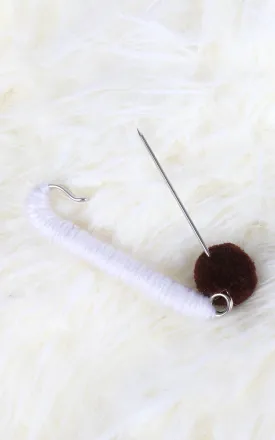 YHP10001 White Brown Small Cloth Safety Pin Brooch